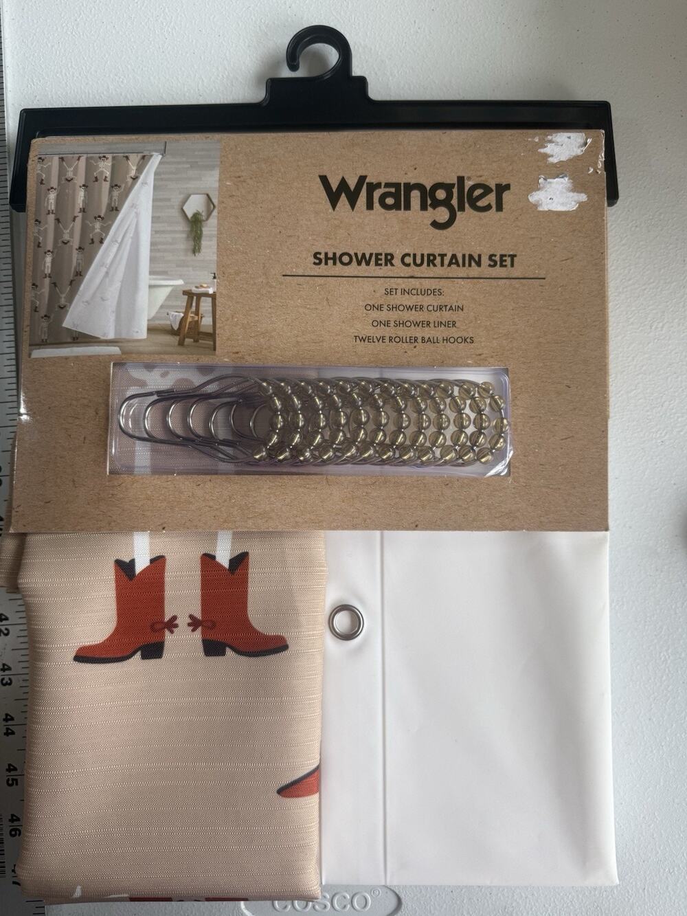 Wrangler Skeleton Cowboy Halloween Shower Curtain Set 72x72 NWT Rodeo Brown